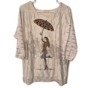 Mesh + Lace Tunic Blouse Off White Girl Modeling with Embrella Size Large